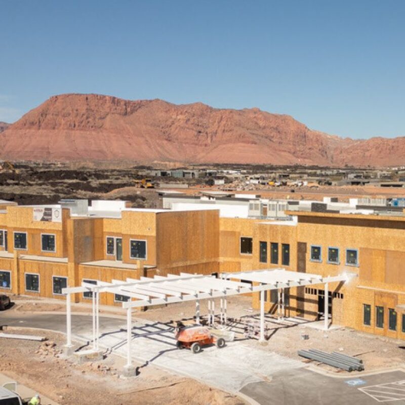 Exterior aerial shots of Snow Canyon during construction.